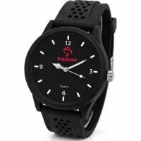 Relógio de pulso analógico personalizado com logo, caixa preta, pulseira esportiva bolinha preta, bateria Maxcell, maquina SL68 , com garantia de 1 ano e embalagem personalizada sem limite de cores (mostrador sem limite de personalização).