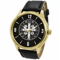 Relógio de pulso analógico personalizado com logo, caixa dourada, pulseira de couro, bateria Maxcell, maquina SL68 , com garantia de 1 ano e embalagem personalizada sem limite de cores (mostrador sem limite de personalização).