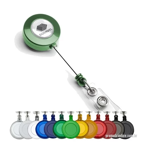 Roller clip personalizado - Porta crachá retrátil, com 24 mm de diâmetro, alça de cristal, gravação em etiqueta resinada.