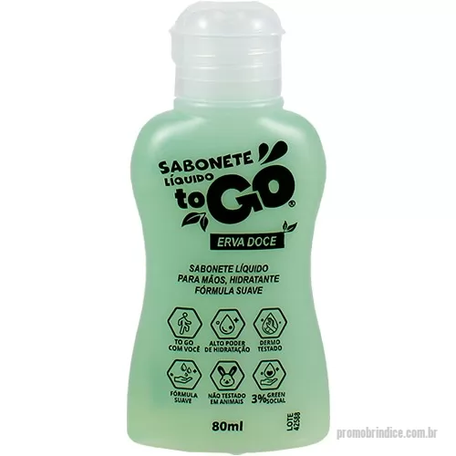 Sabonete líquido personalizado - Sabonete Líquido Erva Doce ToGo 80ml vem com tampa tipo flip top, é dermo testado, tem fórmula suave, propriedades hidratantes e aroma suave de Erva Doce.   n° Proc. ANVISA 25351.570912/2021-28