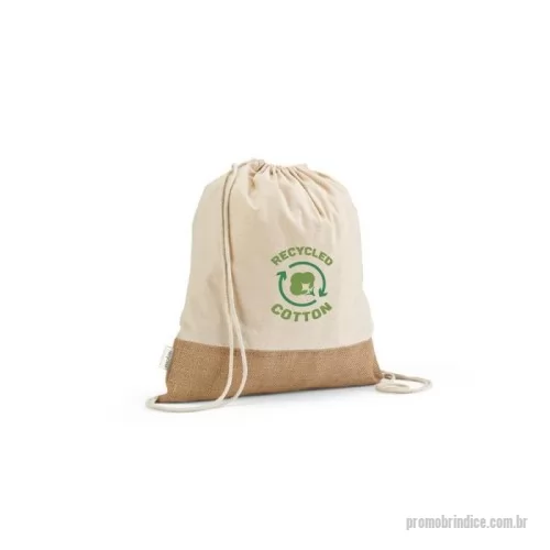 Sacochila personalizada - Sacola tipo mochila em 70% algodão reciclado e 30% poliéster reciclado (180 g/m²) com base em juta. Alças em algodão.