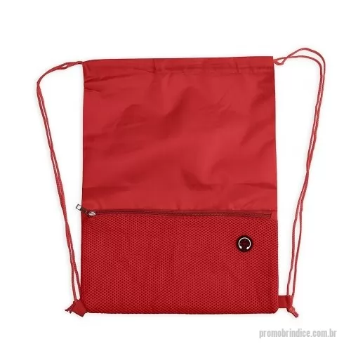 Sacochila personalizada - Mochila saco confeccionada em poliéster 420D com bolso externo em malha com entrada para fones de ouvido e alças ajustáveis em nylon.  Altura: 44 cm Largura: 34 cm Medidas aproximadas para gravação: (CxL): 16 cm x 30 cm