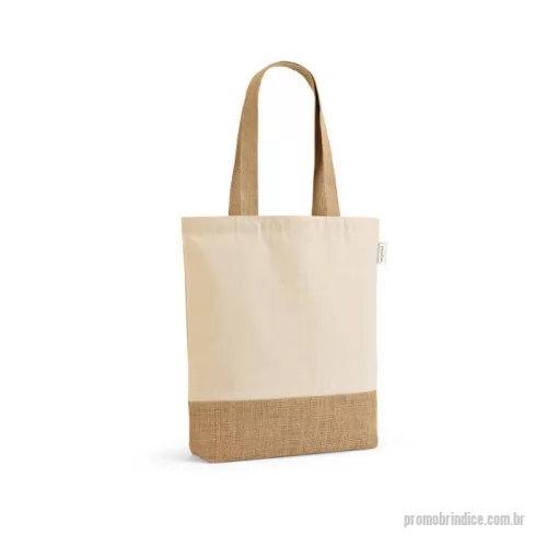 Sacola de Algodão personalizada - Sacola em 70% algodão reciclado e 30% poliéster reciclado (180 g/m²) com base em juta. Alças em webbing com 65 cm. 380 x 400 x 80 mm