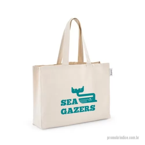Sacola de Algodão personalizada - Sacola em 50% algodão, 30% algodão reciclado e 20% poliéster reciclado (220 g/m²), com alças de 60 cm. 500 x 370 x 120 mm