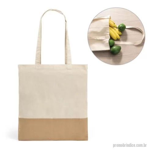 Sacola de Algodão personalizada - Sacola 100% algodão (160 g/m²) com detalhe em imitação de juta e alças de 65 cm. 375 x 415 mm