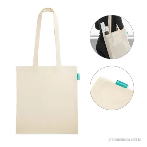 Sacola de Algodão personalizada - Sacola 100% algodão orgânico (120 g/m²) com alças de 60 cm. Proveniente de um cultivo sustentável, sem químicos ou pesticidas e Label Organic. 370 x 410 mm