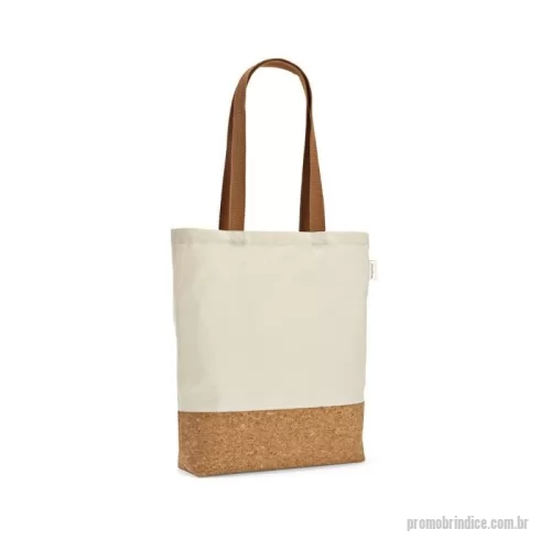 Sacola de Algodão personalizada - Sacola em 70% algodão reciclado e 30% poliéster reciclado (180 g/m²) com fundo em cortiça. Alças em webbing com 65 cm. 380 x 400 x 80 mm