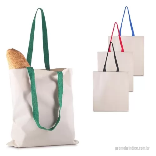 Sacola de Algodão personalizada - Sacola em Algodão Cru 140g/m², alça colorida em algodão trançado. Alça com altura de 30 cm, ideal para transporte.