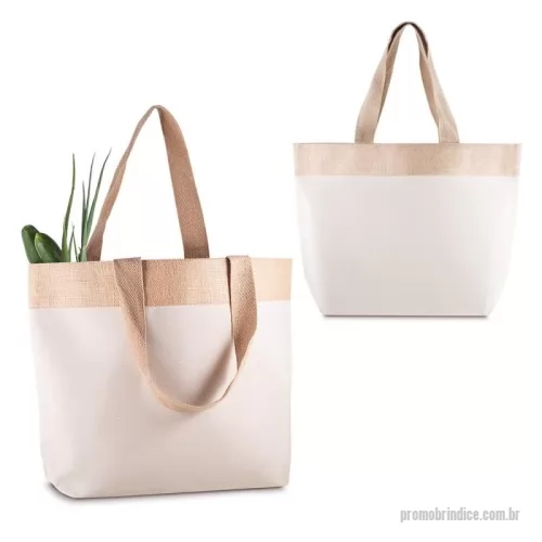 Sacola de Algodão personalizada - Sacola em Algodão Cru 220g/m² com detalhe em Juta. Alça com altura de 24 cm, ideal para transporte.