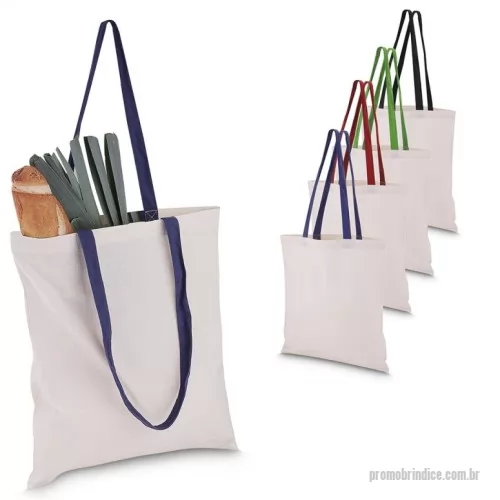 Sacola de Algodão personalizada - Sacola em algodão cru 140g/m² com alça colorida em algodão liso. Alça com altura de 29 cm, ideal para transporte.