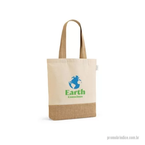 Sacola de Algodão personalizada - Sacola em 70% algodão reciclado e 30% poliéster reciclado (180 g/m²) com base em juta. Alças em webbing com 65 cm