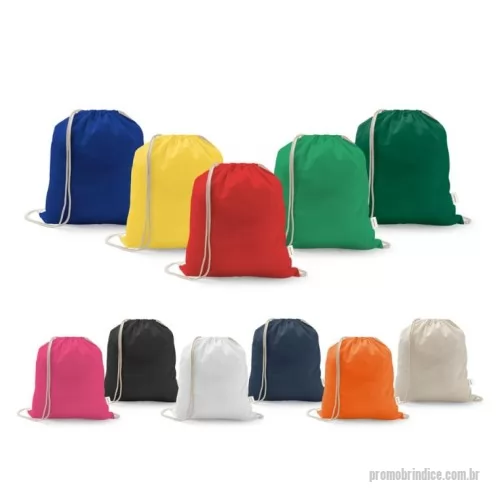 Sacola de Algodão personalizada - Sacola tipo mochila em 70% algodão reciclado e 30% poliéster reciclado (150 g/m²), com alças de algodão. O tecido é sem tingimento, e utilizado na sua cor original, sem produtos químicos de tingimento ou branqueamento, contribuindo para um menor impacto ambiental. 370 x 410 mm