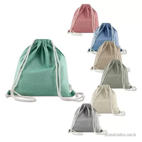 Sacola de Algodão personalizada - 	Sacola/mochila confeccionada em algodão mescla reciclado, gramatura 140g/m², com alças em algodão cru.