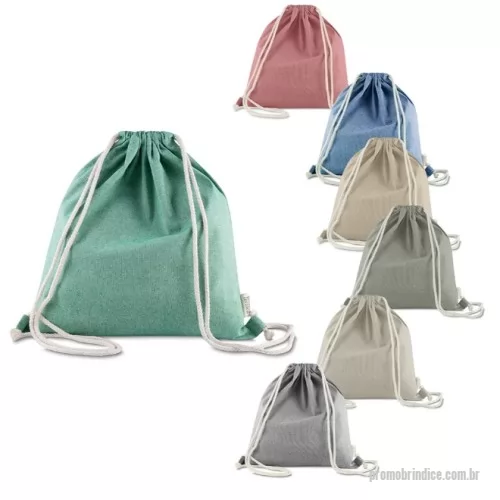 Sacola de Algodão personalizada - Sacola/mochila confeccionada em algodão mescla reciclado, gramatura 140g/m², com alças em algodão cru.