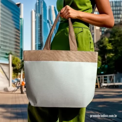 Sacola de Algodão personalizada - Sacola em Algodão Cru 220g/m² com detalhe em Juta. Alça com altura de 24 cm, ideal para transporte.