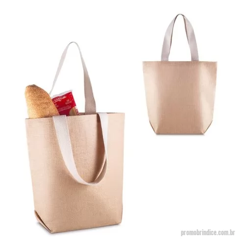 Sacola de Juta personalizada - Sacola em Juta 360g/m² com alça em algodão cru e base plana ,interior revestido em plástico PP. Alça com altura de 24 cm, ideal para transporte.