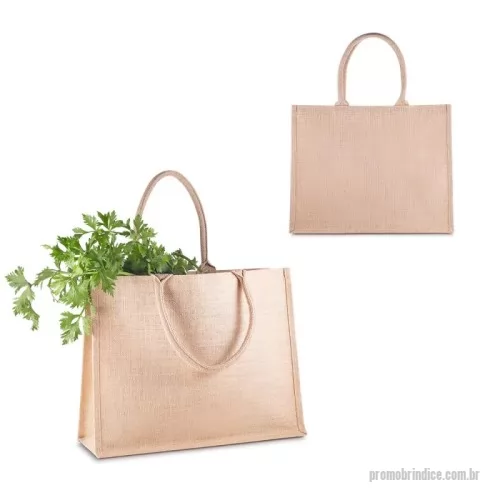 Sacola de Juta personalizada - Sacola de Juta 360g/m². Alças resistentes de Algodão Cru. Base plana para maior estabilidade, interior revestido em plástico PP. Alça com altura de 20 cm, ideal para transporte.