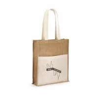 Sacola em juta (240 g/m²) com alças de 65 cm e um bolso frontal 100% algodão (140 gm²). 370 x 410 x 100 mm | Bolso: 370 x 270 mm