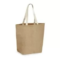 Sacola 100% juta (360 g/m²) com laminado no interior e com alças webbing com 60 cm. Sacola ideal para compras. 385 x 445 x 165 mm