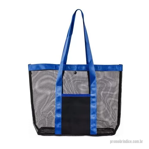 Sacola de PVC personalizada - Bolsa confeccionada em tela de PVC com botão de fechamento em plástico, alças e detalhes em tecido sintético.