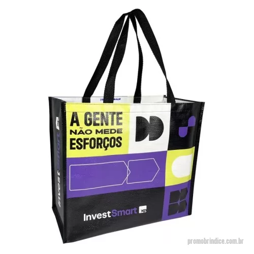 Sacola de ráfia personalizada - Sacola de Ráfia Laminada 120 Gramas -Cromia frente e costa mais lateral