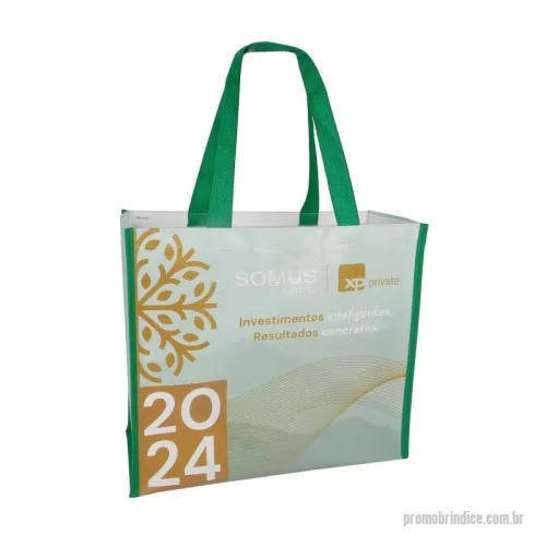 Sacola de ráfia personalizada - Sacola de Ráfia Laminada 120 Gramas -Cromia frente e costa mais lateral