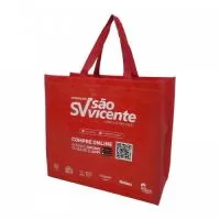 Sacola em ráfia laminada, modelo reutilizável com alça e viés personalizado. Impressão Digital, sem limite de cores. Produto de grande tiragem vendido acima de 5.000 peças.