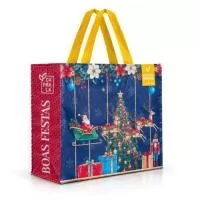 Sacola de NATAL em  Ráfia Laminada Importada ,120 Gramas -Cromia frente e costa mais lateral