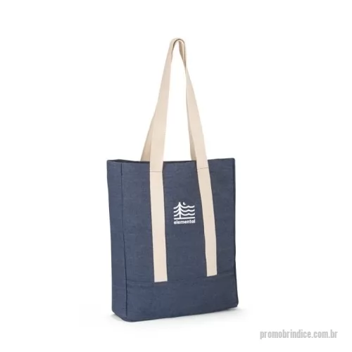 Sacola de tecido personalizada - Sacola casual em denim (300 g/m²). Contém 1 bolso interior com fecho, costuras reforçadas e alças em webbing de algodão de 64 cm. 