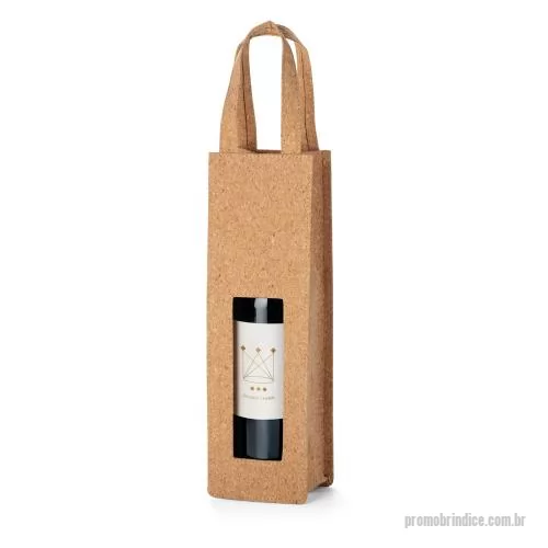 Sacola de tecido personalizada - Sacola em cortiça para 1 garrafa. Sacola amiga do ambiente com 2 alças e janela na parte frontal, ideal para oferta.