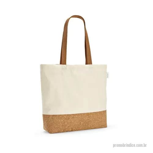Sacola de tecido personalizada - Sacola em 70% algodão reciclado e 30% poliéster reciclado (220 g/m²) com fundo em cortiça. Alças em webbing com 65 cm.
