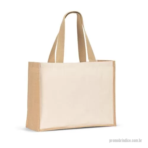 Sacola de tecido personalizada - Sacola em canvas (320 g/m²), com fundo e laterais em juta laminada (350 g/m²) de tons naturais. Alças com 60 cm.