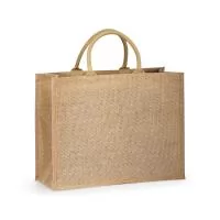Sacola em 100% juta (360 g/m²) com laminado no interior e alças curtas acolchoadas. Ideal para compras.