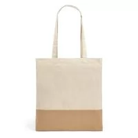Sacola em 100% algodão (160 g/m²) com detalhe em imitação de juta e alças de 65 cm.