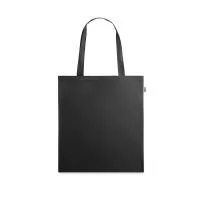 Sacola em poliéster reciclado 190T, com alças de 55 cm. Produzida a partir de plástico reciclado.