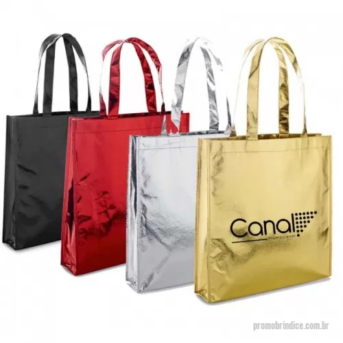 Sacola de TNT metalizado personalizada - Sacola produzida em TNT Metalizado disponível nas cores Dourado, Prata, Preto e Vermelho. Medidas 34x35x08 com alças de 50 cm. Esse produto garante alta visibilidade para sua empresa. 