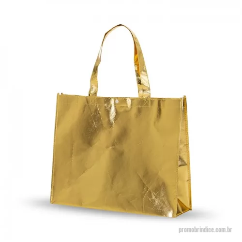 Sacola de TNT metalizado personalizada - Sacola TNT metalizada com botão. Confeccionado em TNT com revestimento plástico laminado, parte superior possui botão plástico para fecho.