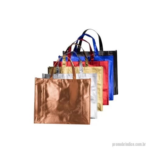Sacola de TNT metalizado personalizada - Tecido não tecido, 80 g/m² . Tamanhos: 40,5x50x14cm. Personalização: Silkscreen. Cores: Prata, preto, Cobre, dourado, vermelho, Azul, Verde