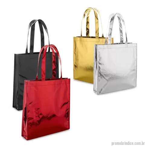 Sacola de TNT metalizado personalizada - Sacola em non-woven laminado (90 g/m²) com alças de 50 cm e com laminação brilhante. 340 x 350 x 80 mm