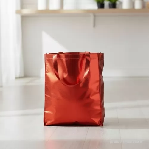 Sacola de TNT metalizado personalizada - Descrição: Sacola em TNT com revestimento externo laminado e duas alças costuradas.  Altura :  45 cm  Largura :  40 cm  Profundidade :  9 cm