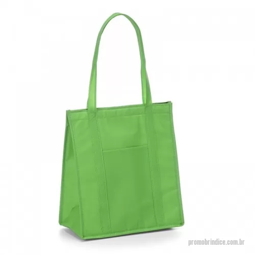 Sacola de TNT personalizada - Sacola térmica com capacidade de 18 litros, contém fechamento em velcro e bolso frontal. Obs.: A capacidade de armazenamento com a sacola fechada é de aproximadamente 14 litros.