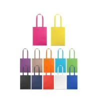 Sacola em non-woven (80 g/m²) termo-selado com alças de 55 cm. Fabricado no Brasil. 270 x 350 mm