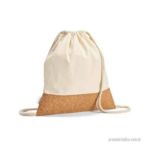 Sacola dobrável personalizada - Sacola tipo mochila em 70% algodão reciclado e 30% poliéster reciclado (180 g/m²) com base em cortiça. Alças em algodão. 370 x 410 mm
