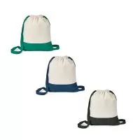 Sacola tipo mochila 100% algodão (180 g/m²), com alças para fechar na parte superior. 350 x 430 mm