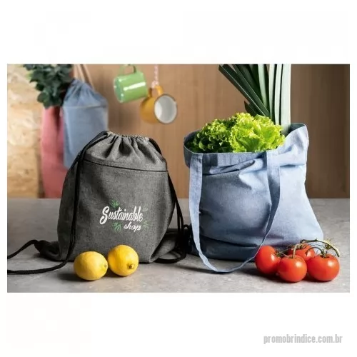 Sacola ecológica personalizada - Sacola eco bag em algodão reciclado (140 g/m²) com alças de 65 cm. 375 x 415 mm