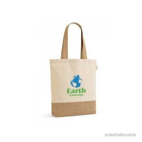 Sacola ecológica personalizada - Sacola em 70% algodão reciclado e 30% poliéster reciclado (180 g/m²) com base em juta. Alças em webbing com 65 cm. 380 x 400 x 80 mm