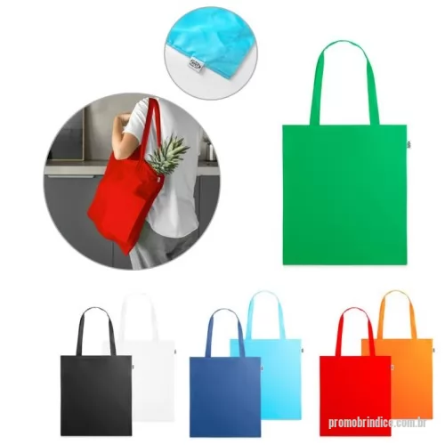 Sacola ecológica personalizada - Sacola em poliéster reciclado 190T, com alças de 55 cm. Produzida a partir de plástico reciclado contribuindo para a redução dos resíduos no meio ambiente. 380 x 420 mm