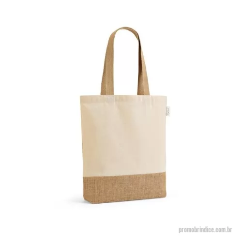 Sacola ecológica personalizada - Sacola em 70% algodão reciclado e 30% poliéster reciclado (180 g/m²) com base em juta. Alças em webbing com 65 cm. 380 x 400 x 80 mm