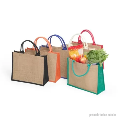 Sacola ecológica personalizada -  Sacola ecológica confeccionada em juta com alças costuradas na parte interna.