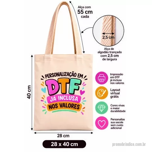 Sacola ecológica personalizada - Sacola Ecologica em Algodão Cru 160gr - Tamanho 28L x 40A